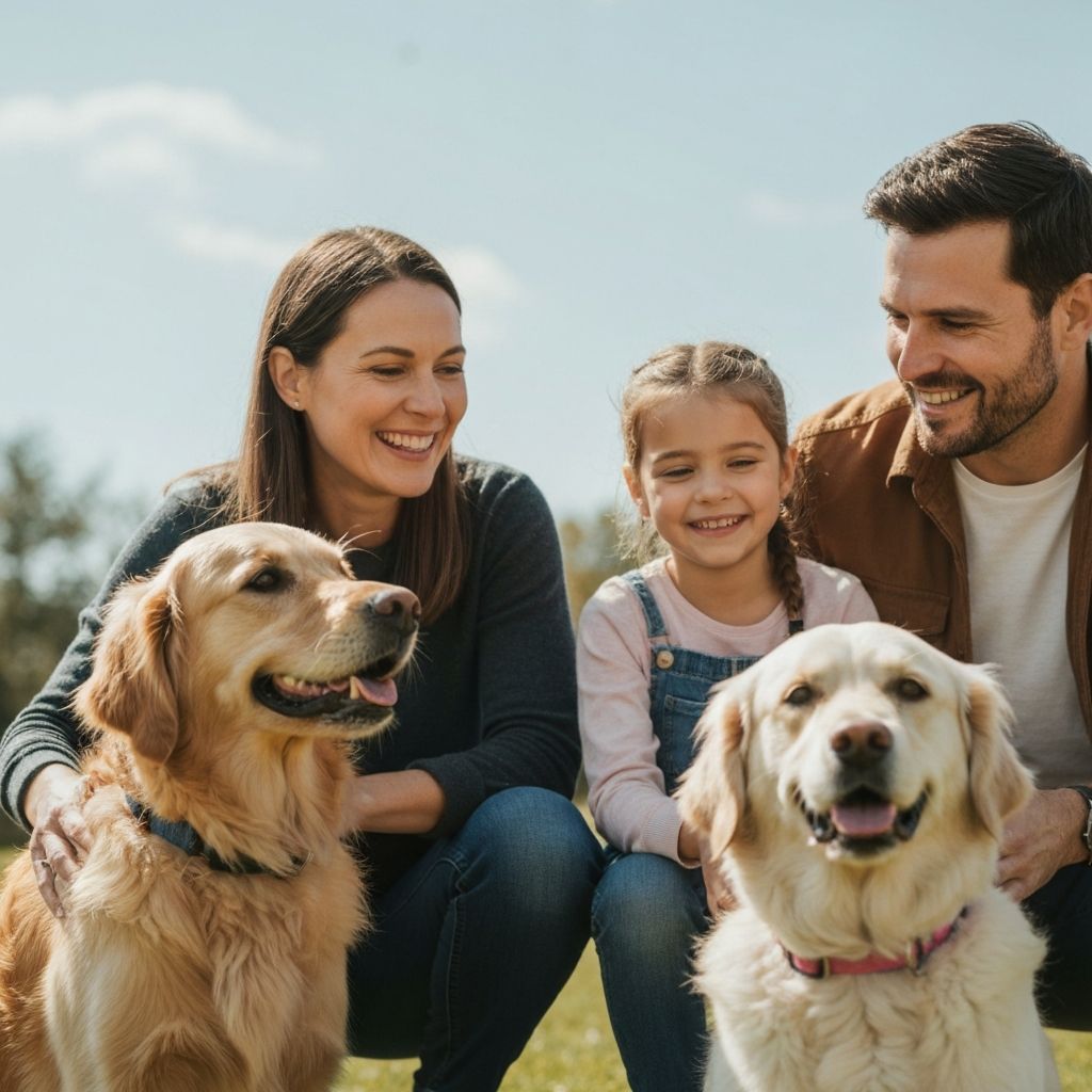 Happy family with their dogs